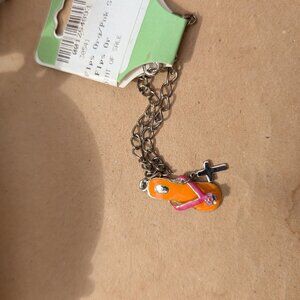 Vintage Enamel Flip Flop and Cross Charm Bracelet, Deadstock